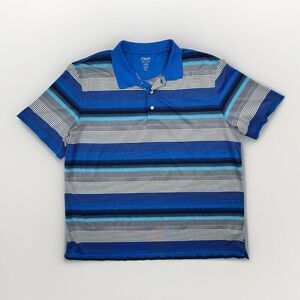 Blue Striped Chaps Polo Shirt Size XXL Short Sleeve Golf White Blue 3 Button